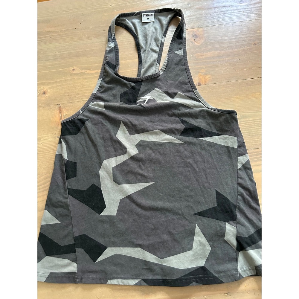 F23 Gymshark Womens Grey Camo Racerback Tank Top Size Medium Geometric Print Gym